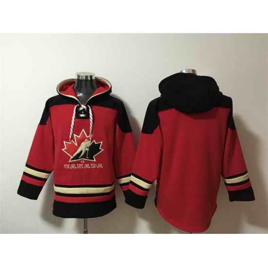 Men Team Canada Blank Red Black Ageless Must Have Lace Up Pullover Hoodie